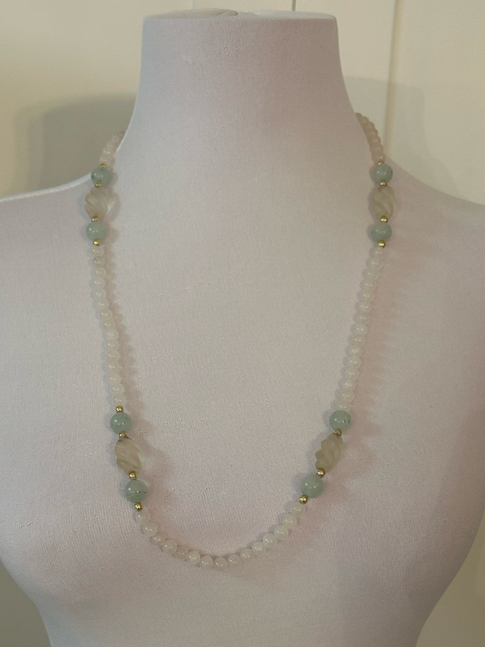 Vintage Pale Pink and Green Beaded Necklace
